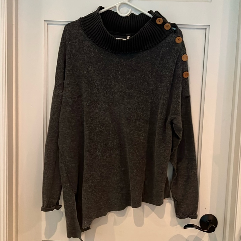 Free People Women asymmetrical sweater Mock Neck Button Up